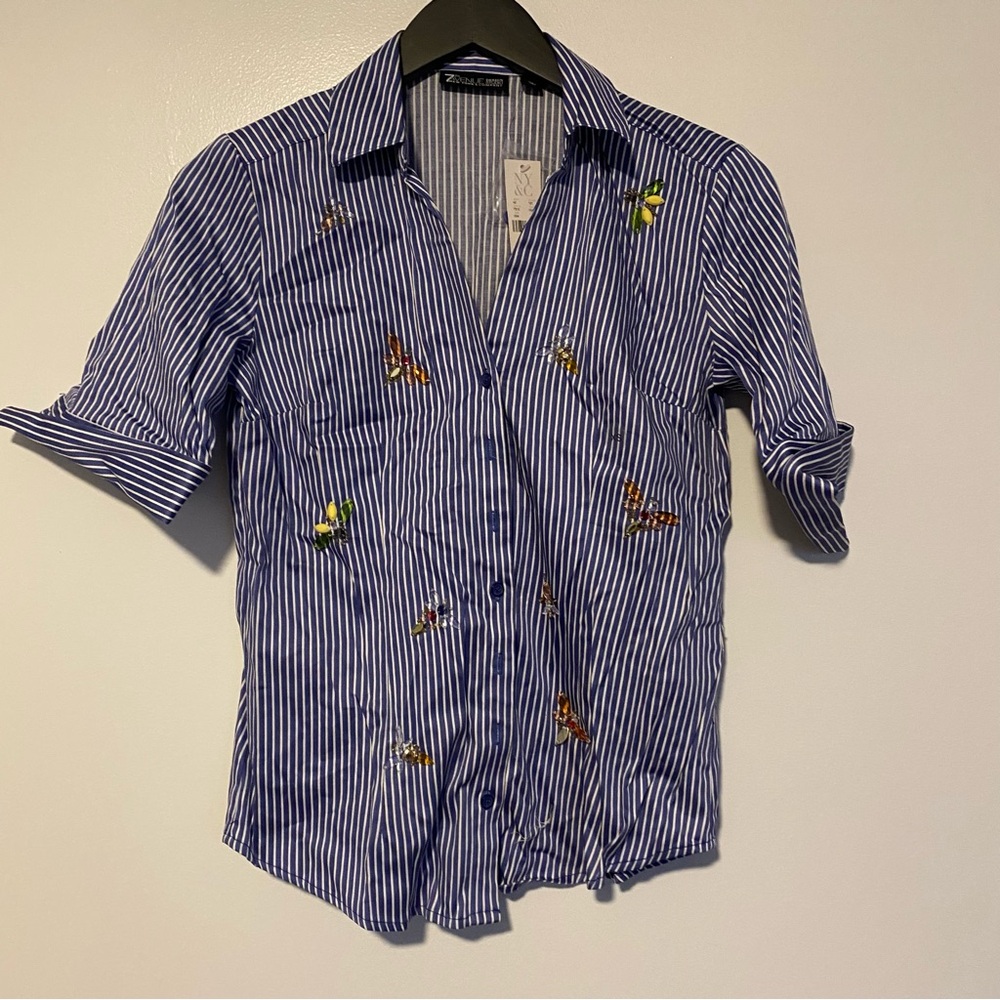 NY & Co | Striped Button-Up Shirt with beaded accents